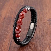 Vintage Style Classic Style Round Leather Rope Stone Metal Handmade Metal Button Men's Bracelets sku image 10