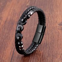 Vintage Style Classic Style Round Leather Rope Stone Metal Handmade Metal Button Men's Bracelets sku image 16