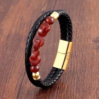 Vintage Style Classic Style Round Leather Rope Stone Metal Handmade Metal Button Men's Bracelets main image 3