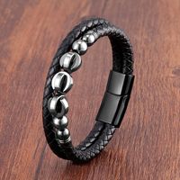 Vintage Style Classic Style Round Leather Rope Stone Metal Handmade Metal Button Men's Bracelets sku image 4