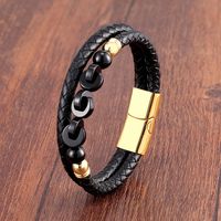Vintage Style Classic Style Round Leather Rope Stone Metal Handmade Metal Button Men's Bracelets main image 4