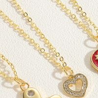 Simple Style Heart Shape Copper 14k Gold Plated Zircon Pendant Necklace In Bulk sku image 3