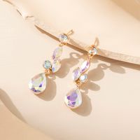 1 Pair Luxurious Leaves Water Droplets Plating Inlay Alloy Rhinestones Glass Drop Earrings sku image 1
