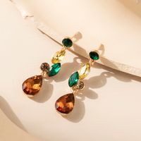 1 Pair Luxurious Leaves Water Droplets Plating Inlay Alloy Rhinestones Glass Drop Earrings sku image 2