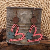 1 Pair Simple Style Heart Shape Printing Wood Drop Earrings main image 4