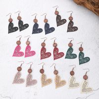 1 Pair Ethnic Style Heart Shape Printing Pu Leather Drop Earrings main image 1