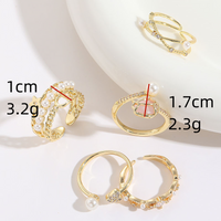 1 Piece Fashion Star Heart Shape Copper Inlay Artificial Pearls Zircon Open Ring main image 3