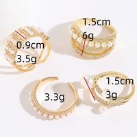 Fashion C Shape Copper 14k Gold Plated Artificial Pearls Zircon Open Ring In Bulk main image 3