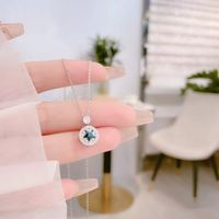 Shiny Round Star Sterling Silver Inlay Crystal Zircon Rhodium Plated Pendant Necklace main image 4
