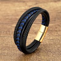 Retro Punk Round Pu Leather Metal Layered Handmade Metal Button Men's Bracelets sku image 2