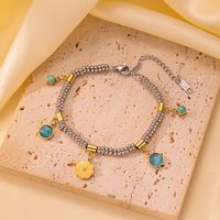 304 Stainless Steel 18K Gold Plated Classic Style Plating Inlay Round Water Droplets Eye Artificial Rhinestones Resin Stone Bracelets Necklace main image 5