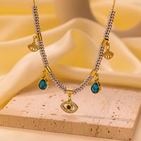 304 Stainless Steel 18K Gold Plated Classic Style Plating Inlay Round Water Droplets Eye Artificial Rhinestones Resin Stone Bracelets Necklace sku image 5