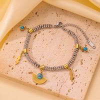 304 Stainless Steel 18K Gold Plated Classic Style Plating Inlay Round Water Droplets Eye Artificial Rhinestones Resin Stone Bracelets Necklace sku image 7