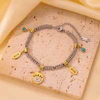 304 Stainless Steel 18K Gold Plated Classic Style Plating Inlay Round Water Droplets Eye Artificial Rhinestones Resin Stone Bracelets Necklace sku image 8