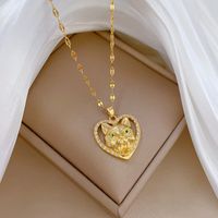 Wholesale Simple Style Heart Shape Cat Titanium Steel Copper Plating Inlay Artificial Gemstones Pendant Necklace main image 4