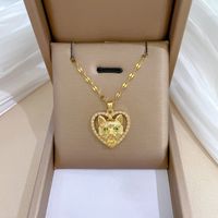Wholesale Simple Style Heart Shape Cat Titanium Steel Copper Plating Inlay Artificial Gemstones Pendant Necklace main image 1