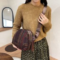 Women's Woolen Plaid Vacation Sewing Thread Oval Zipper Shoulder Bag main image 5
