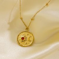 304 Stainless Steel 14K Gold Plated IG Style Plating Inlay Sun Moon Natural Stone Pendant Necklace main image 1