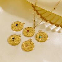 304 Stainless Steel 14K Gold Plated IG Style Plating Inlay Sun Moon Natural Stone Pendant Necklace main image 4