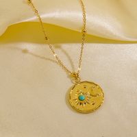 304 Stainless Steel 14K Gold Plated IG Style Plating Inlay Sun Moon Natural Stone Pendant Necklace main image 5