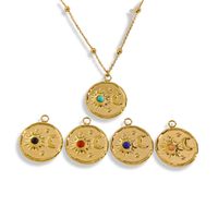 304 Stainless Steel 14K Gold Plated IG Style Plating Inlay Sun Moon Natural Stone Pendant Necklace main image 6