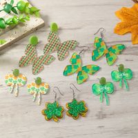 1 Pair Simple Style Shamrock Four Leaf Clover Painted Arylic Drop Earrings main image 1