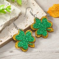 1 Pair Simple Style Shamrock Four Leaf Clover Painted Arylic Drop Earrings main image 8