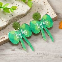1 Pair Simple Style Shamrock Four Leaf Clover Painted Arylic Drop Earrings main image 9