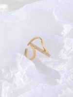 304 Stainless Steel 14K Gold Plated Simple Style Plating Inlay Geometric Zircon Open Rings main image 6