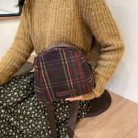 Women's Woolen Plaid Vacation Sewing Thread Oval Zipper Shoulder Bag sku image 2