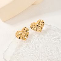 1 Piece Simple Style Heart Shape Water Ripples Alloy Ear Studs main image 6