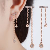 1 Pair Elegant Simple Style Geometric Tassel Inlay Copper Zircon Drop Earrings main image 3