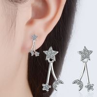 1 Pair Casual Simple Style Star Moon Inlay Copper Zircon White Gold Plated Drop Earrings main image 3