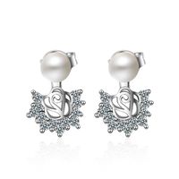 1 Pair Lady Flower Plating Inlay Copper Pearl Zircon White Gold Plated Drop Earrings main image 4
