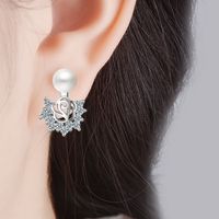 1 Pair Lady Flower Plating Inlay Copper Pearl Zircon White Gold Plated Drop Earrings main image 3