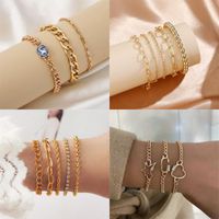 Simple Style Streetwear Round Heart Shape Solid Color Alloy Iron Copper Beaded Plating Inlay Rhinestones Zircon Women's Bracelets main image 4