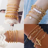 Simple Style Streetwear Round Heart Shape Solid Color Alloy Iron Copper Beaded Plating Inlay Rhinestones Zircon Women's Bracelets main image 5