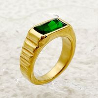 304 Stainless Steel 14K Gold Plated Simple Style Roman Style Plating Square Zircon Rings main image 1
