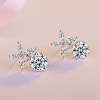 1 Paire Sucré Fleur Placage Incruster Le Cuivre Zircon Boucles D'oreilles main image 4