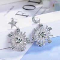 1 Paire Mignon Sucré Star Lune Placage Incruster Le Cuivre Zircon Boucles D'oreilles main image 5