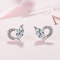 1 Pair Sweet Heart Shape Inlay Copper Zircon Ear Studs main image 2