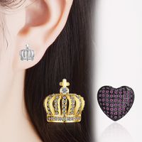 1 Pair Elegant Luxurious Commute Crown Plating Inlay Copper Zircon 24k Gold Plated White Gold Plated Ear Studs main image 1
