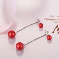 1 Pair Sweet Simple Style Round Chain Inlay Copper Pearl Drop Earrings sku image 1
