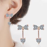 1 Paire Sucré Noeud D'arc Placage Incruster Le Cuivre Zircon Plaqué Or Rose Or Blanc Plaqué Boucles D'oreilles main image 5