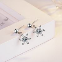 1 Pair Basic Snowflake Inlay Copper Zircon Drop Earrings main image 1