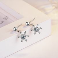 1 Pair Basic Snowflake Inlay Copper Zircon Drop Earrings main image 9