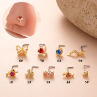 Ig Style Classic Style Animal Heart Shape Bow Knot Stainless Steel Copper 18k Gold Plated Zircon Nose Studs In Bulk main image 1