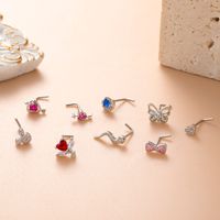Ig Style Classic Style Animal Heart Shape Bow Knot Stainless Steel Copper 18k Gold Plated Zircon Nose Studs In Bulk main image 5