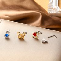 Ig Style Classic Style Animal Heart Shape Bow Knot Stainless Steel Copper 18k Gold Plated Zircon Nose Studs In Bulk main image 6