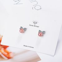 1 Pair Cute Lady Sweet Round Bow Knot Inlay Copper Artificial Crystal Zircon White Gold Plated Ear Studs main image 3